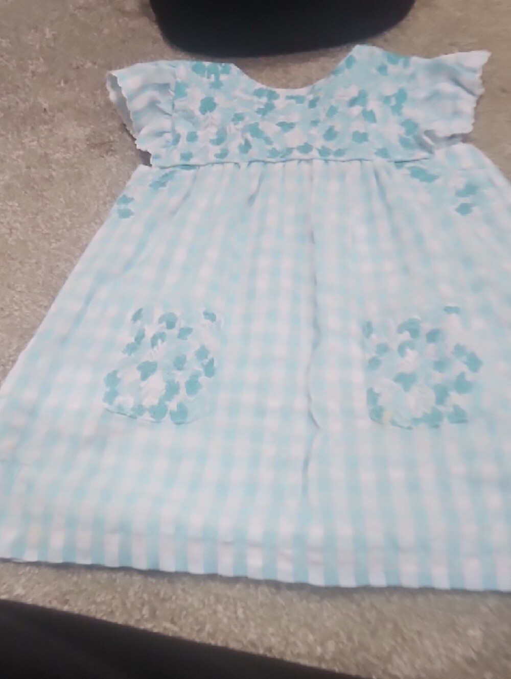 Girls' Light Blue Gingham Casual Dress with Floral Embroidery - Picture 6 of 8